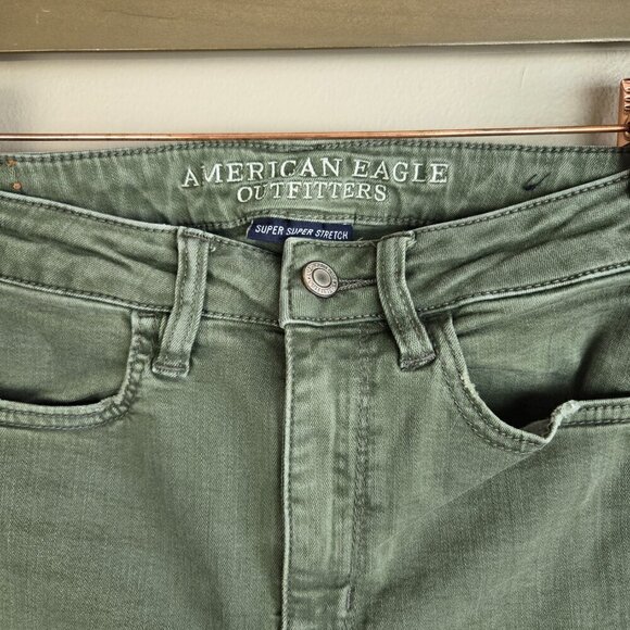 AE 2 Super Hi Rise Jegging Green Stretch Skinny Jeans American Eagle - Picture 4 of 14